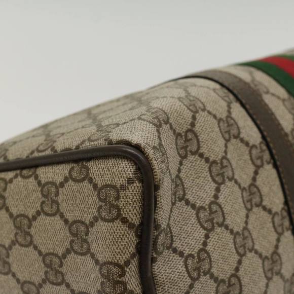 GUCCI GG Canvas Web Sherry Line Boston Bag PVC Leather Beige Green Auth ki3376 - Picture 16 of 16